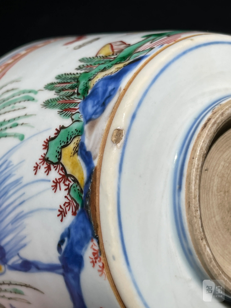 明晚期 青花五彩山水花鸟纹筒式炉 - 图12